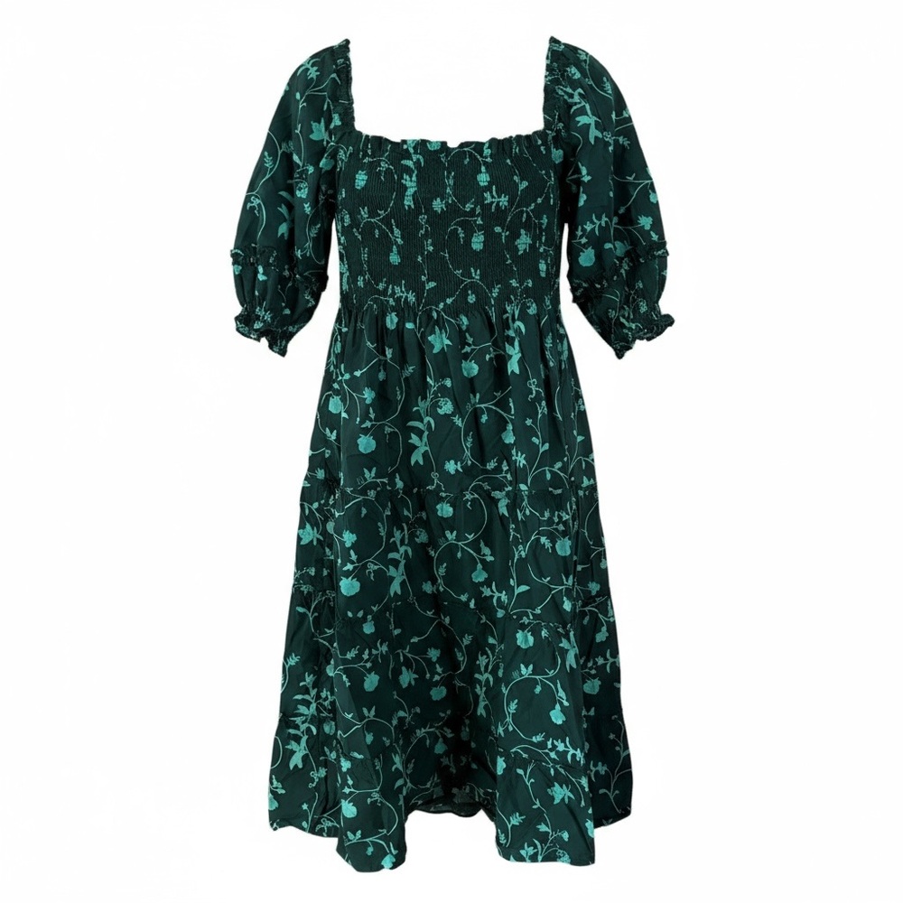Hill House Nesli midi dress green botanical nap dress